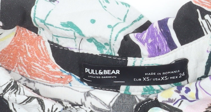 Pull&Bear Women's Multicoloured XS Cropped Button-Up Shirt