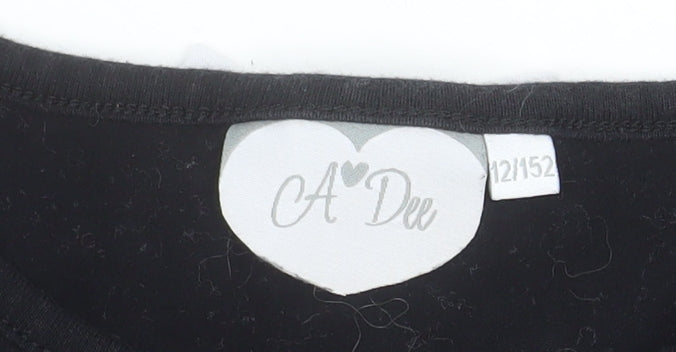 A Dee Girls Black Long Sleeve Tunic Top with Bow Detail Size 12 Years
