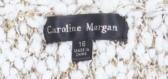 Caroline Morgan Women Beige Knit Shift Dress Size 16 Short Sleeve