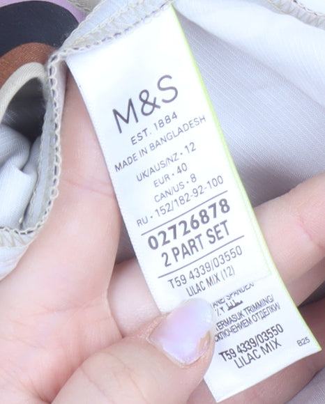 Marks and Spencer Womens Beige Striped Midi A-Line Cotton Skirt Size 12