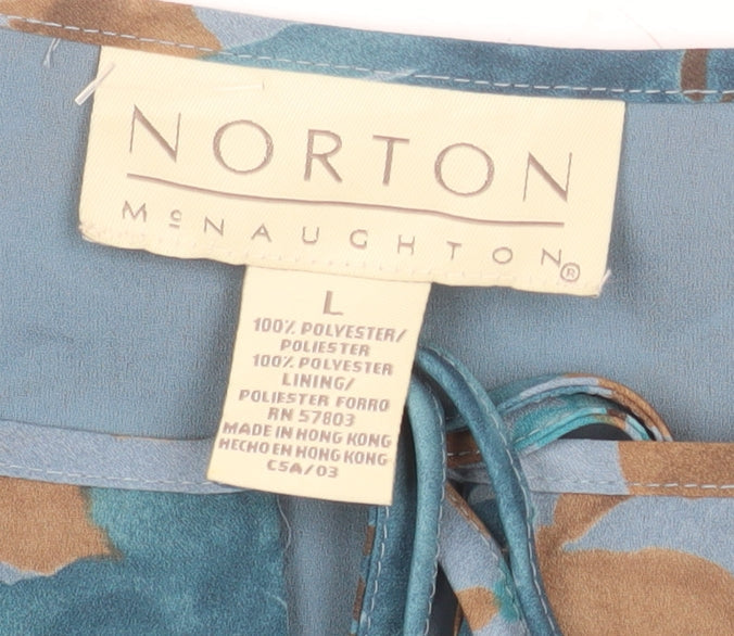 Norton McNaughton Women’s Blue Floral Chiffon Blouse Size L 3/4 Sleeve