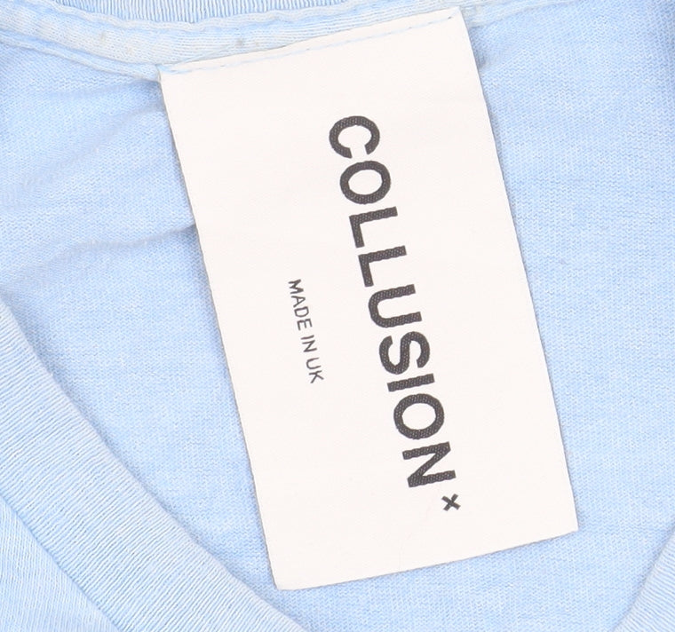 Collusion Men’s Blue Graphic Quote Cotton T-Shirt Size M