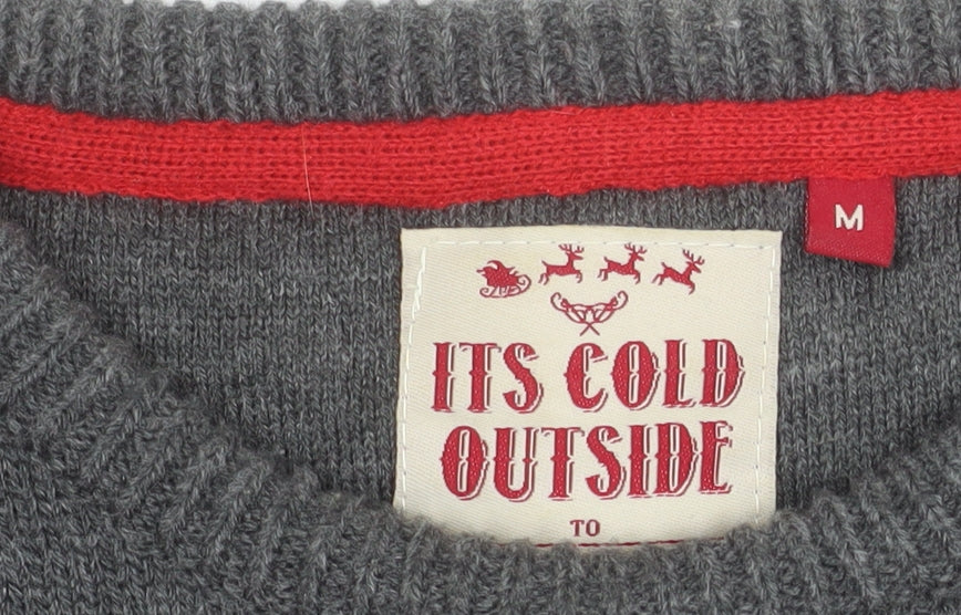 Its Cold Outside Men's Grey Christmas Crew Neck Jumper M