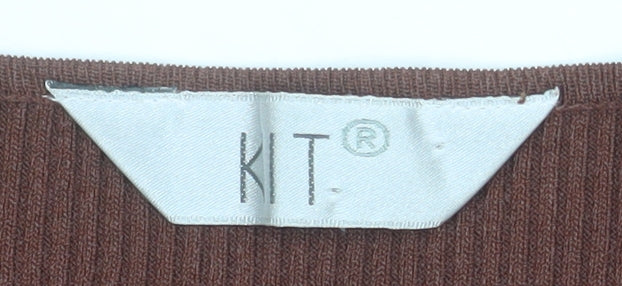 KT Womens Brown Sequin V-Neck Long Sleeve Knit Top Size 16
