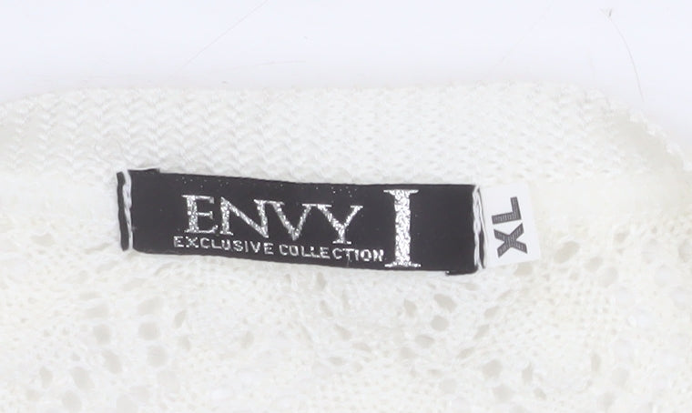 Envy Women Ivory Floral Knit Cardigan XL Acrylic Long Sleeve