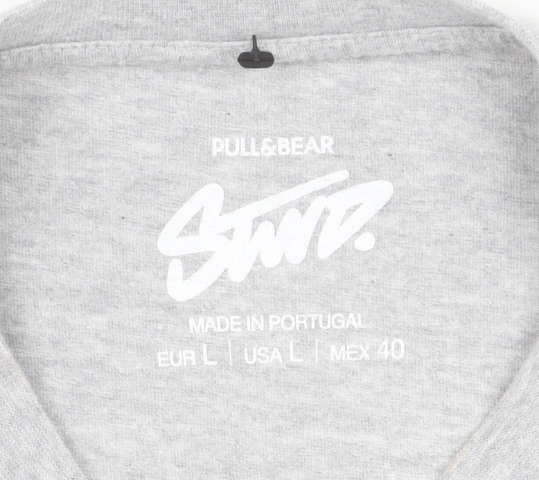 Pull&Bear Men's Grey Los Angeles Graphic Cotton T-Shirt L