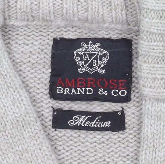 Ambrose Brand & Co Men's Beige Wool Blend Shawl Neck Pullover Jumper M