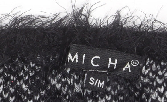 Micha Women’s Black Animal Print Fluffy Knit Jumper S Round Neck