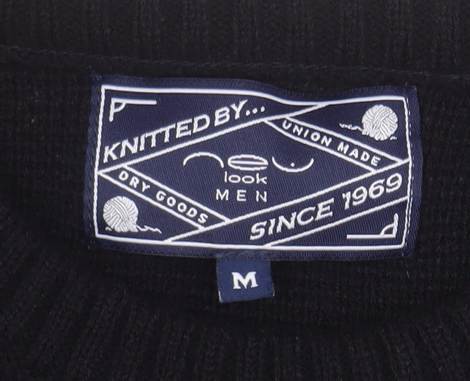 New Look Men Black Medium Graphic Pullover Jumper Crew Neck
