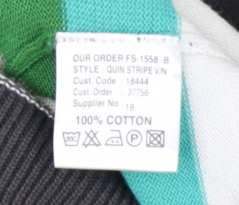 Petroleum Men's Multicoloured L V-Neck Cotton Striped Jumper