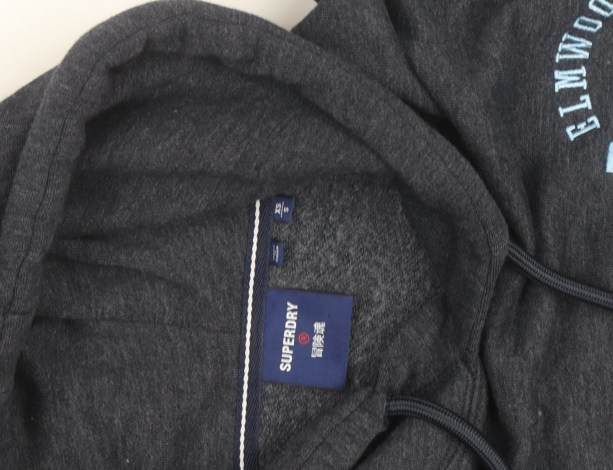 Superdry Men's Grey Pullover Hoodie S NYU Logo Fleece Sweatshirt
