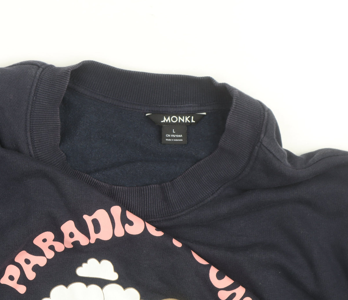 Monki Unisex Blue Paradise Found Graphic Pullover Sweatshirt L