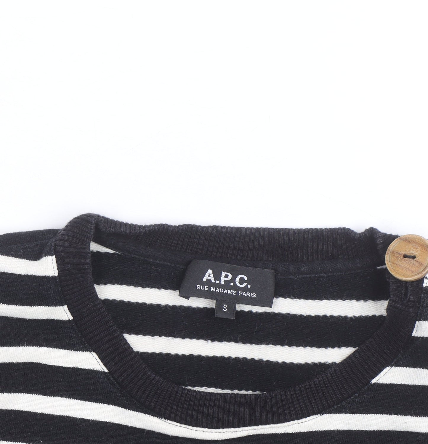 A.P.C. Men's Black Striped Crew Neck Cotton Sweatshirt S