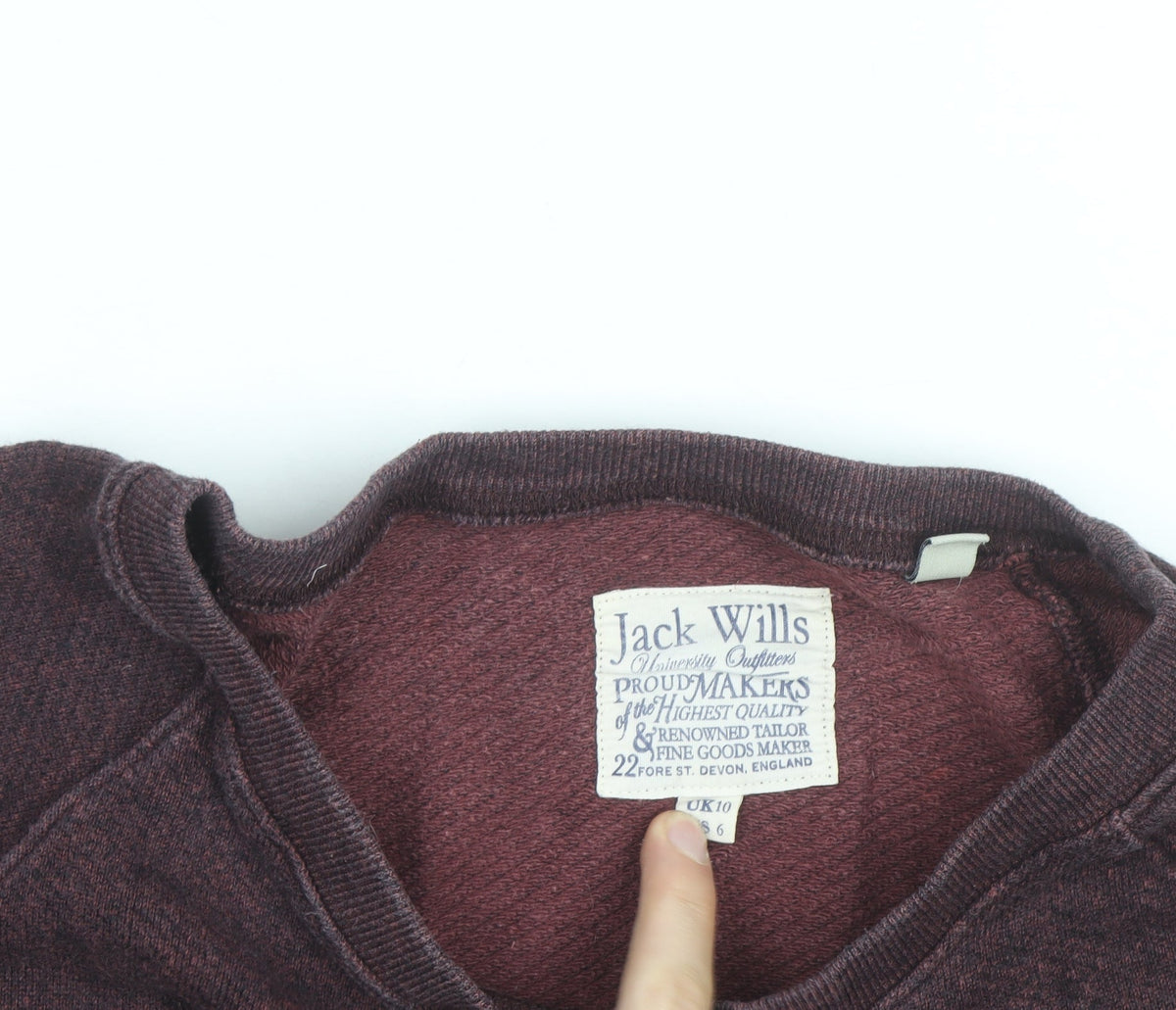 Jack Wills Womens Burgundy Crew Neck Sweatshirt UK 10 Cotton Blend