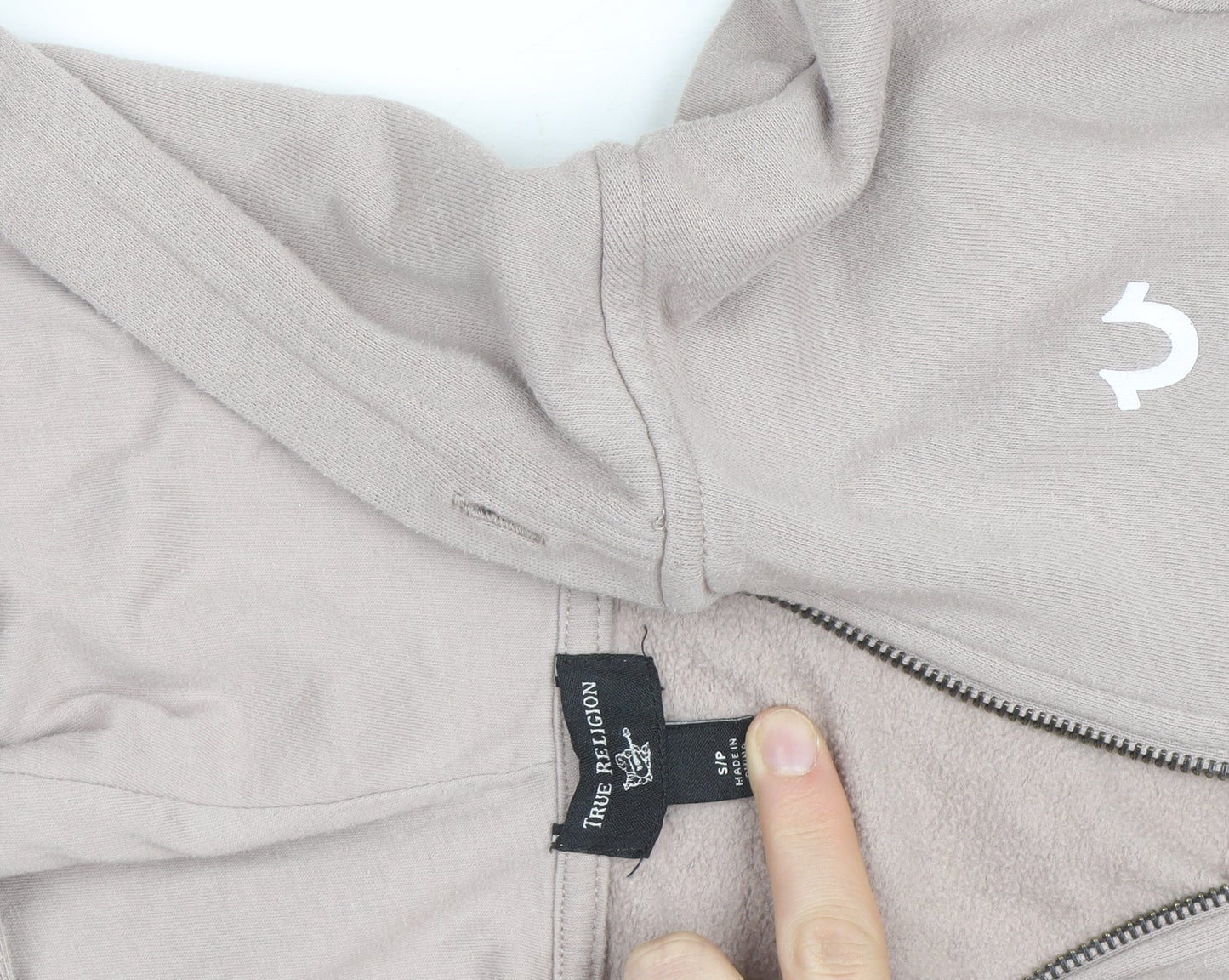 True Religion Women Beige Full Zip Hoodie Size S Cotton Fleece Logo