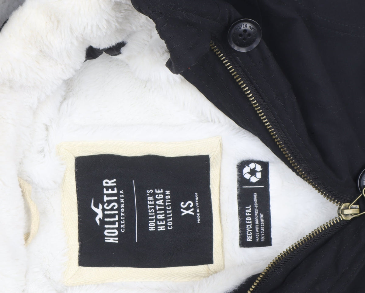 Hollister Men’s Black XS Parka Jacket Faux Fur Lined Hooded Winter Coat