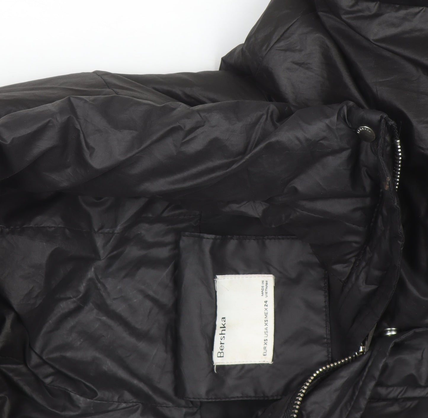 Bershka Women's Black XS Puffer Jacket Hooded Mid-Length