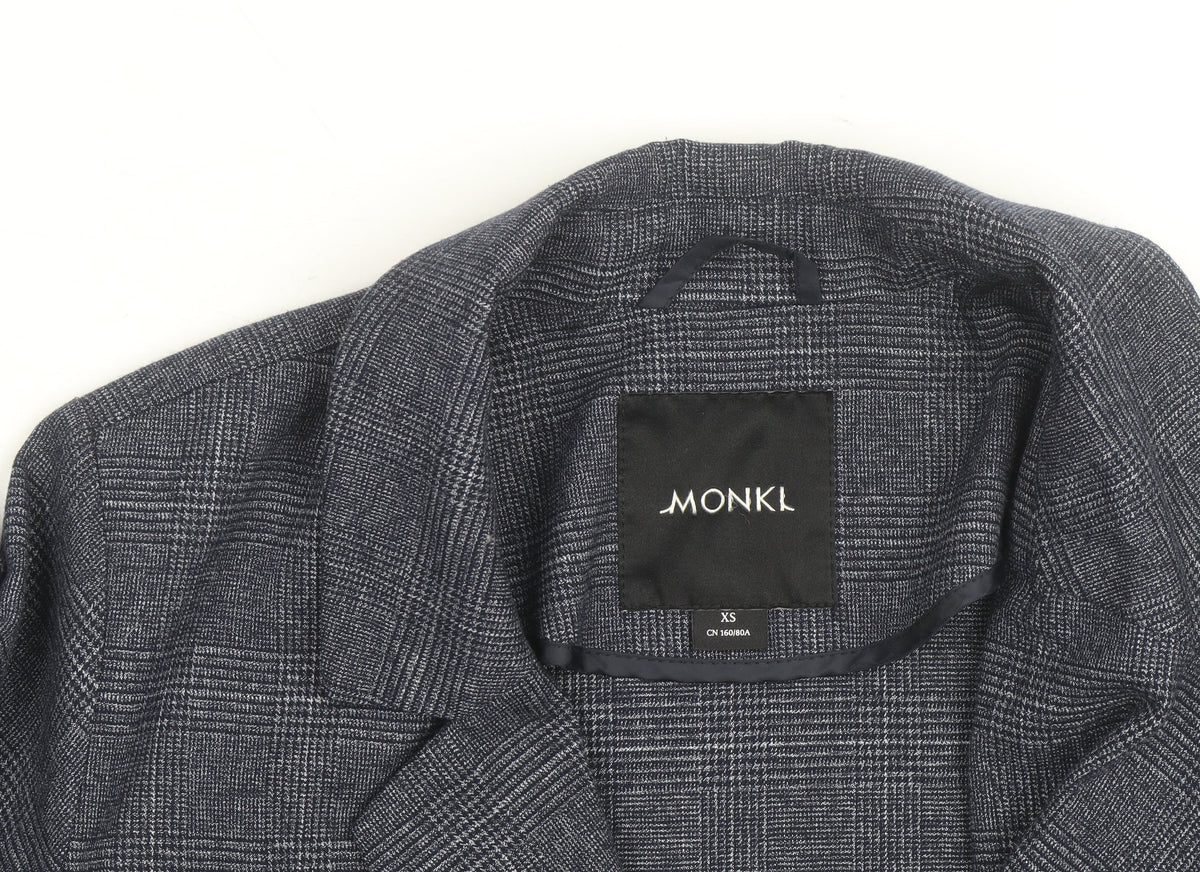 Monki Mens Grey Check Blazer XS Classic Mid-Length Jacket