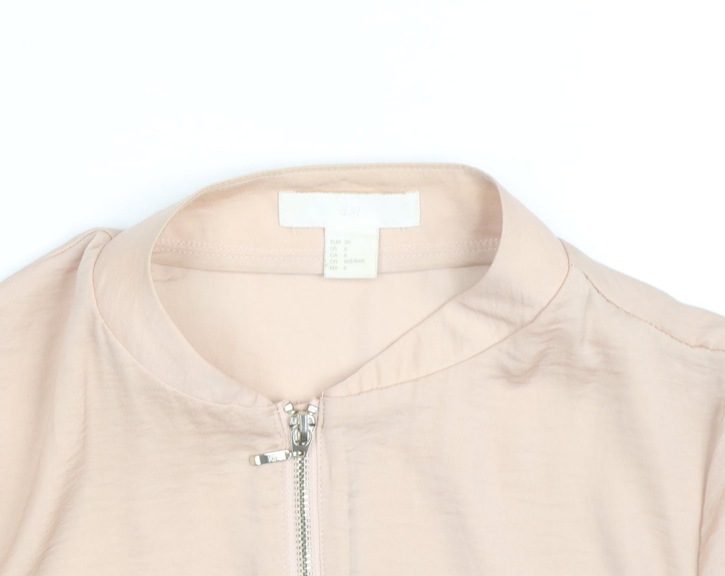 H&M Women’s Beige Long Sleeve Zip Shirt Size 8 Lightweight Casual