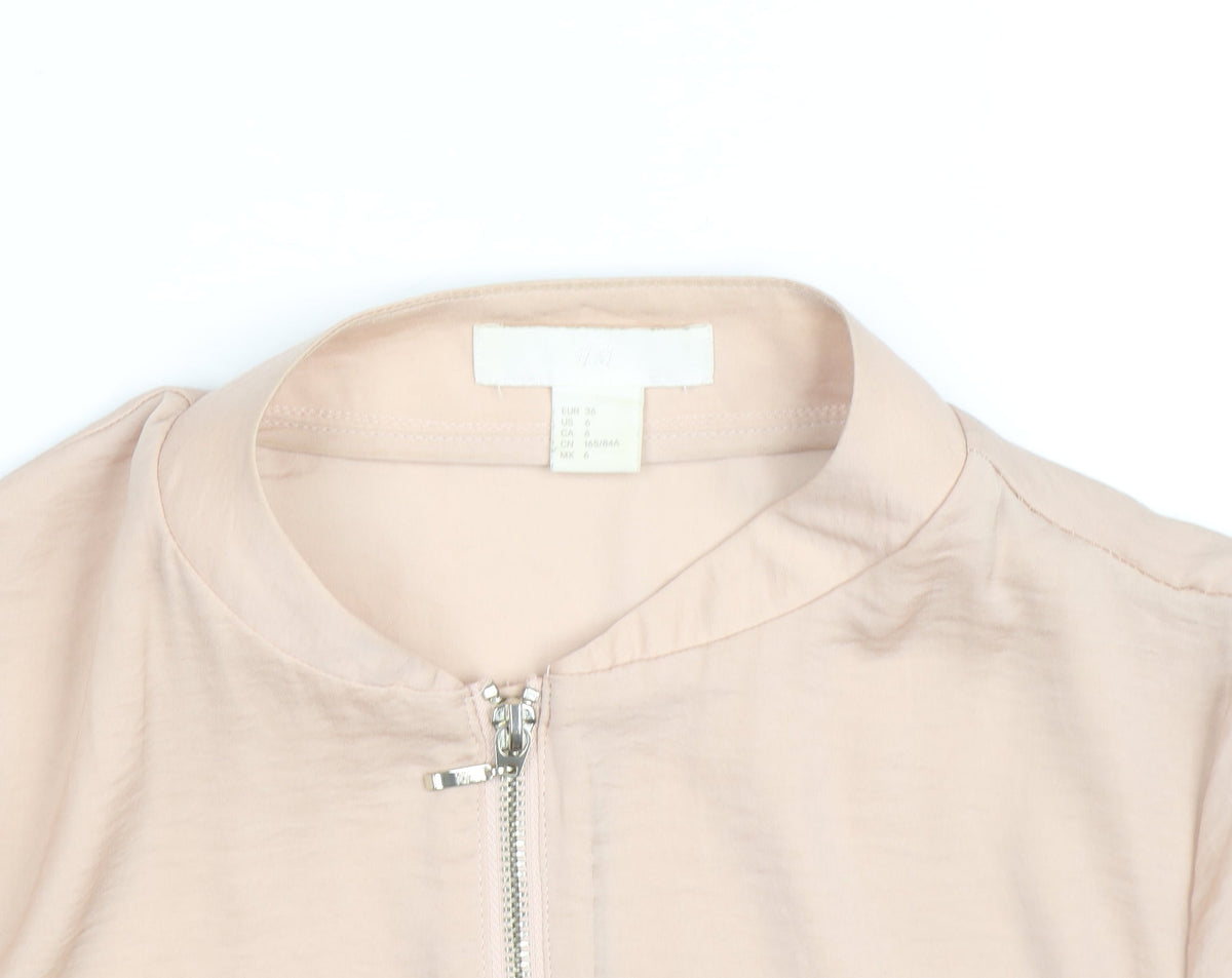 H&M Women’s Beige Long Sleeve Zip Shirt Size 8 Lightweight Casual