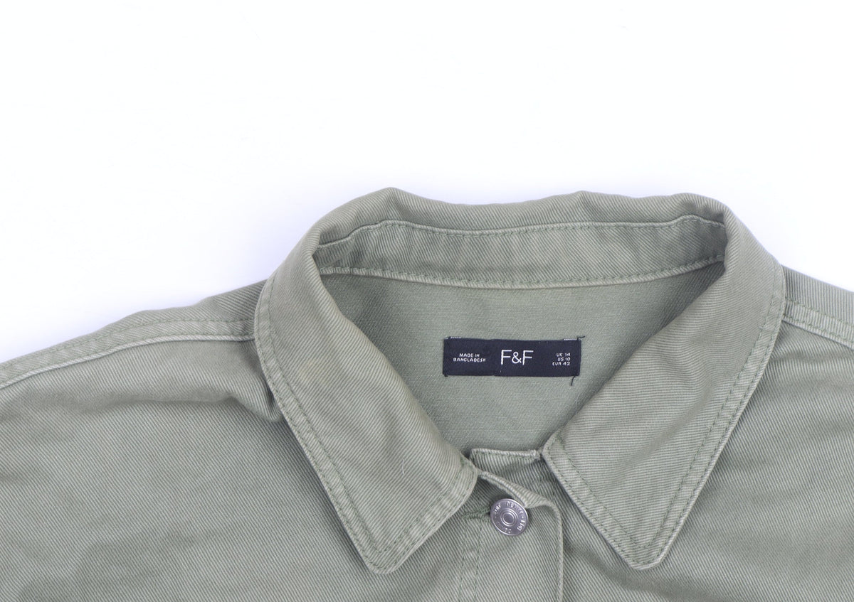 F&F Women’s Green Military Jacket Size 14 Cotton Mid-Length