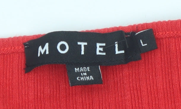 Motel Rocks Women Red Cropped Button Ruffle Knit Top Size L