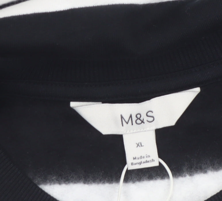 Marks & Spencer Women Black White Stripe Pullover Sweatshirt XL