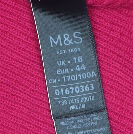 Marks & Spencer Women Pink Cotton Crew Neck Pleated Sleeve Jumper Size 16