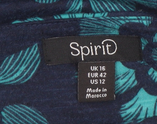 Spirit Women Blue Floral Long Sleeve Polyester Blouse UK 16