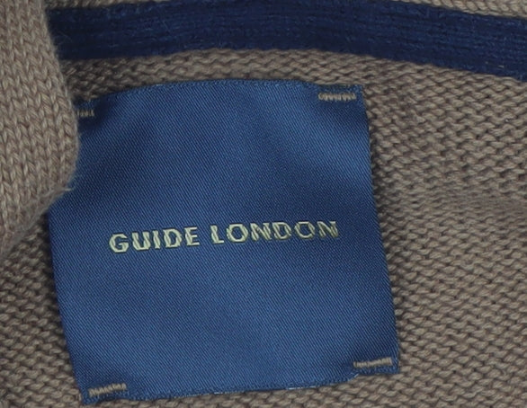 Guide London Men's Brown XL Cable-Knit Cotton Shawl Collar Cardigan