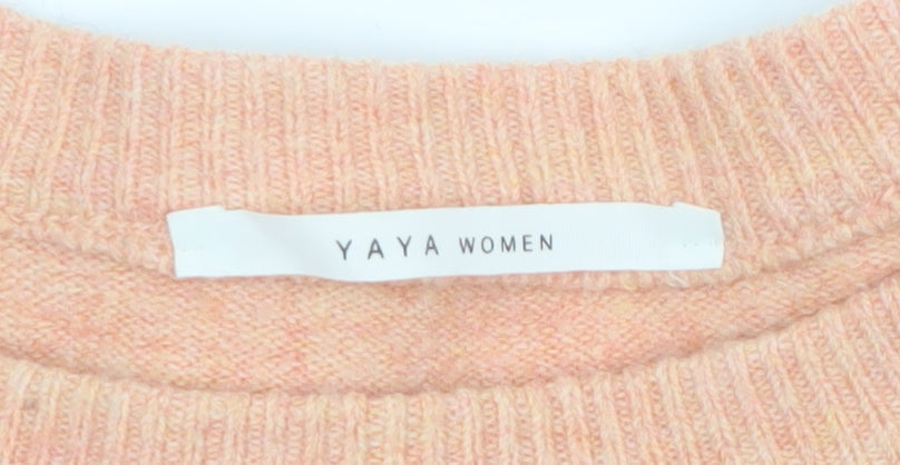 YAYA Women Pink Crew Neck Long Sleeve Pullover Jumper Size M