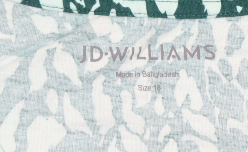 JD Williams Womens Green Animal Print Cotton V-Neck Long Sleeve T-Shirt Size 18