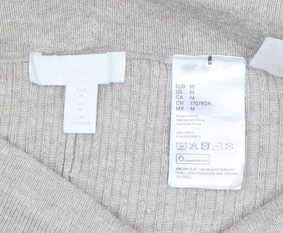 H&M Women Beige Knit Wide-Leg Lounge Trousers Size M
