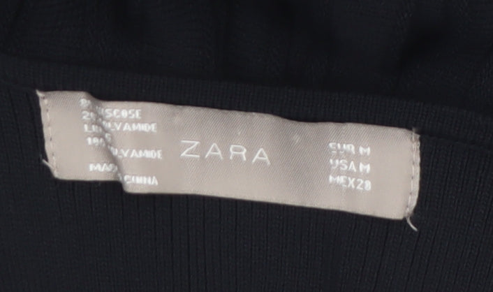 Zara Womens Black Midi Fit & Flare Halter Pleated Knit Dress Size M