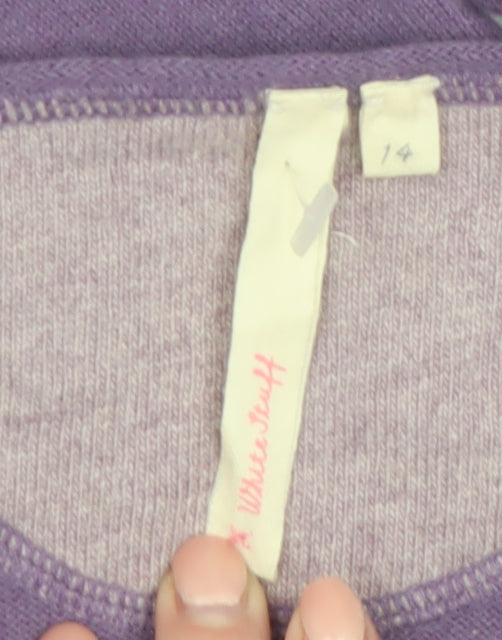 White Stuff Women's Purple Henley Jumper Size 14 Cotton Angora