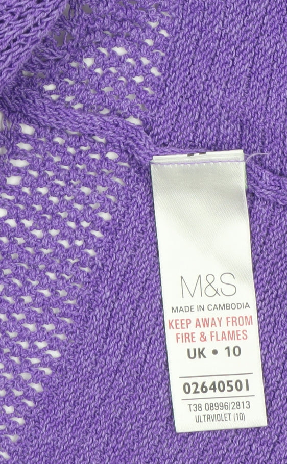 Marks & Spencer Women Purple Open Knit Short Sleeve Cardigan UK 10