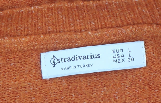 Stradivarius Womens Orange Crew Neck Knit Pullover Jumper Size 14