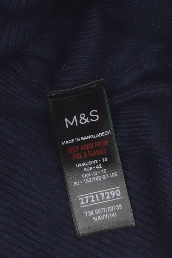 Marks & Spencer Womens Blue Size 14 Mock Neck Knit Jumper