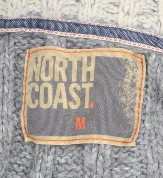 North Coast Men's Grey Chunky Knit 1/2 Zip High Neck Jumper M