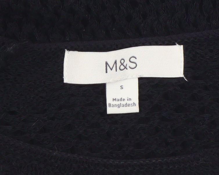 Marks & Spencer Women's Black Open-Knit Cotton Jumper Size S