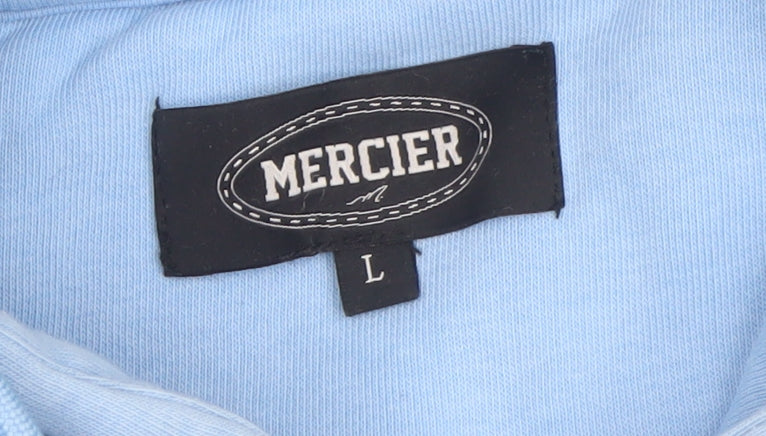 Mercier Men’s Blue Pullover Hoodie L Logo Patch Streetwear