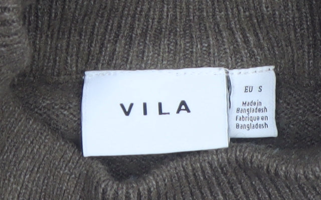VILA Womens Brown Roll Neck Jumper Small Viscose Blend Knitwear