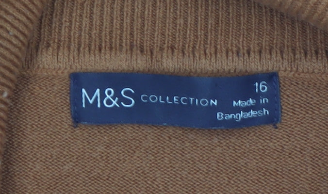 Marks & Spencer Women Brown Roll Neck Acrylic Jumper Size 16