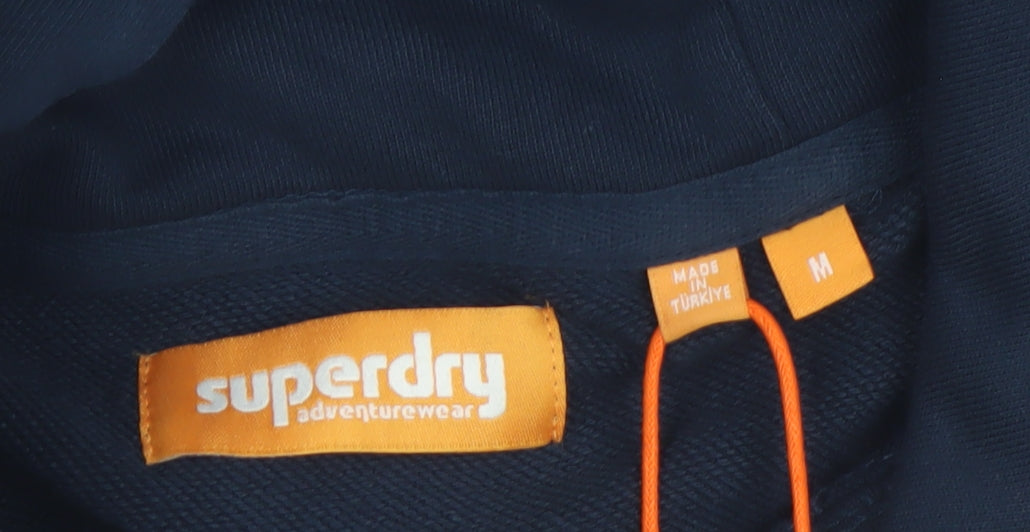 Superdry Men's Blue Pullover Hoodie Size M Cotton Logo Sweatshirt