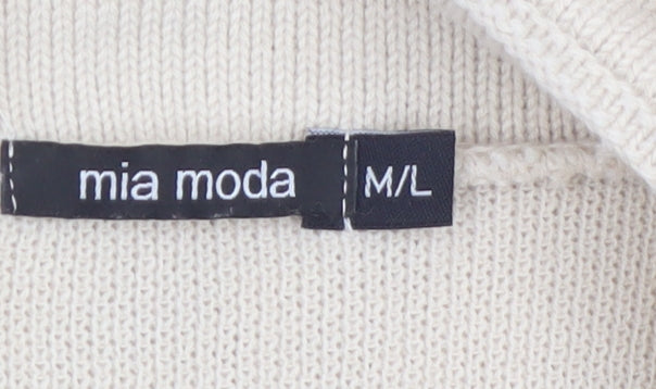Mia Moda Women’s Beige Knit Acrylic Cardigan M Long Sleeve Open Front