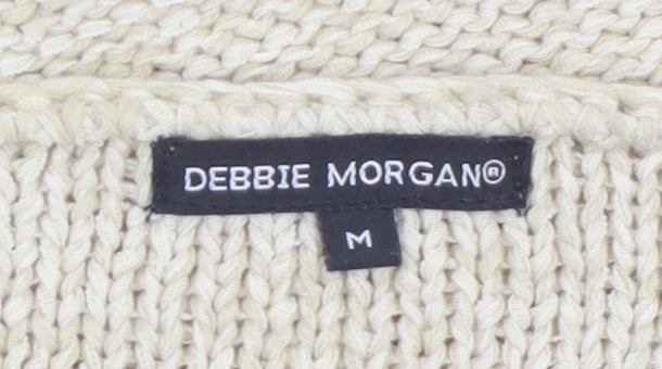 Debbie Morgan Womens Beige Knit Jumper Size M Boat Neck 3/4 Sleeve