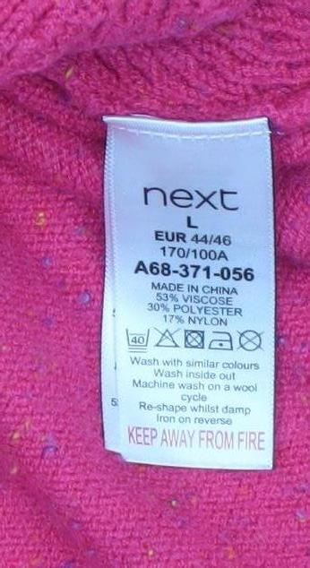 Next Women Pink Hooded Knitted Jumper Size L Viscose Blend