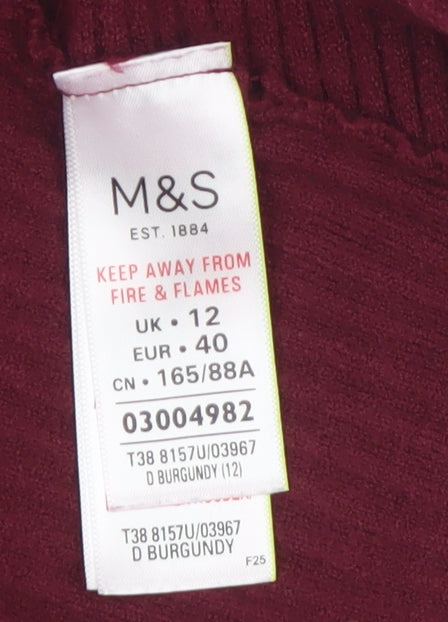 Marks & Spencer Women's Red Size 12 Long Sleeve Knit Open Cardigan