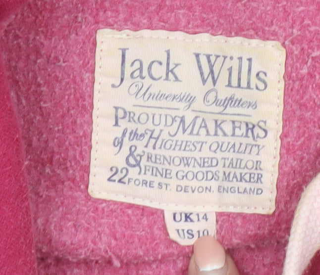Jack Wills Womens Pink Logo Hoodie UK 14 Cotton Blend Pullover