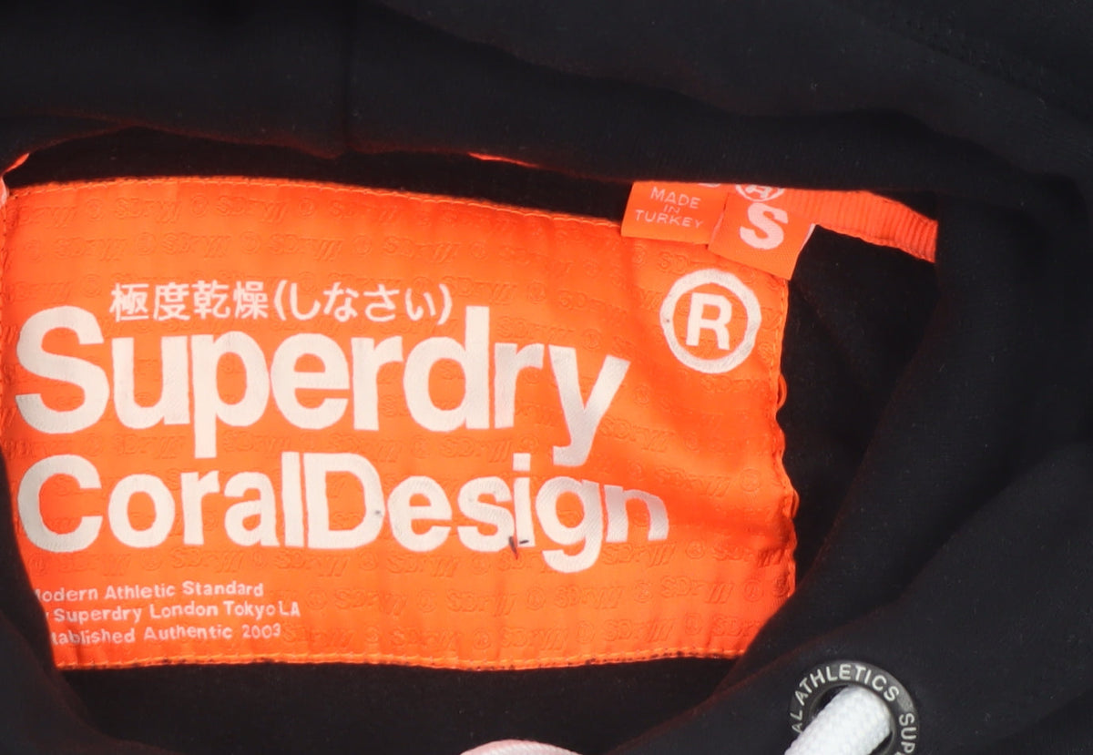 Superdry Men's Black Pullover Hoodie S Logo Print Long Sleeve